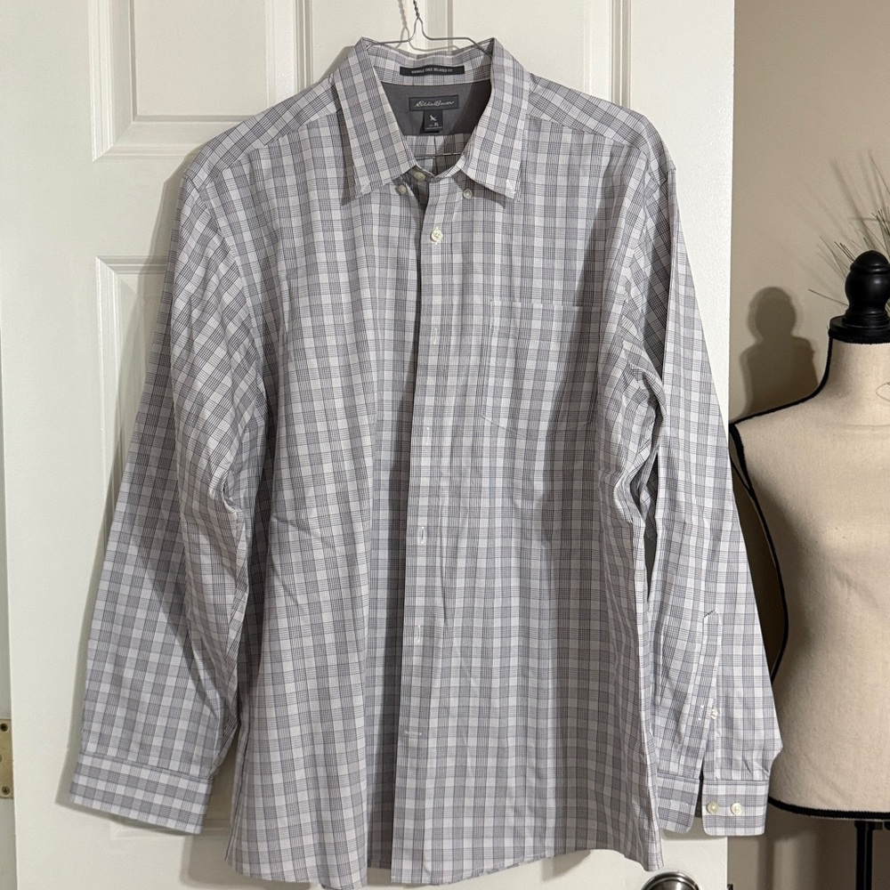 Eddie Bauer Gray and White Checkered Shirt